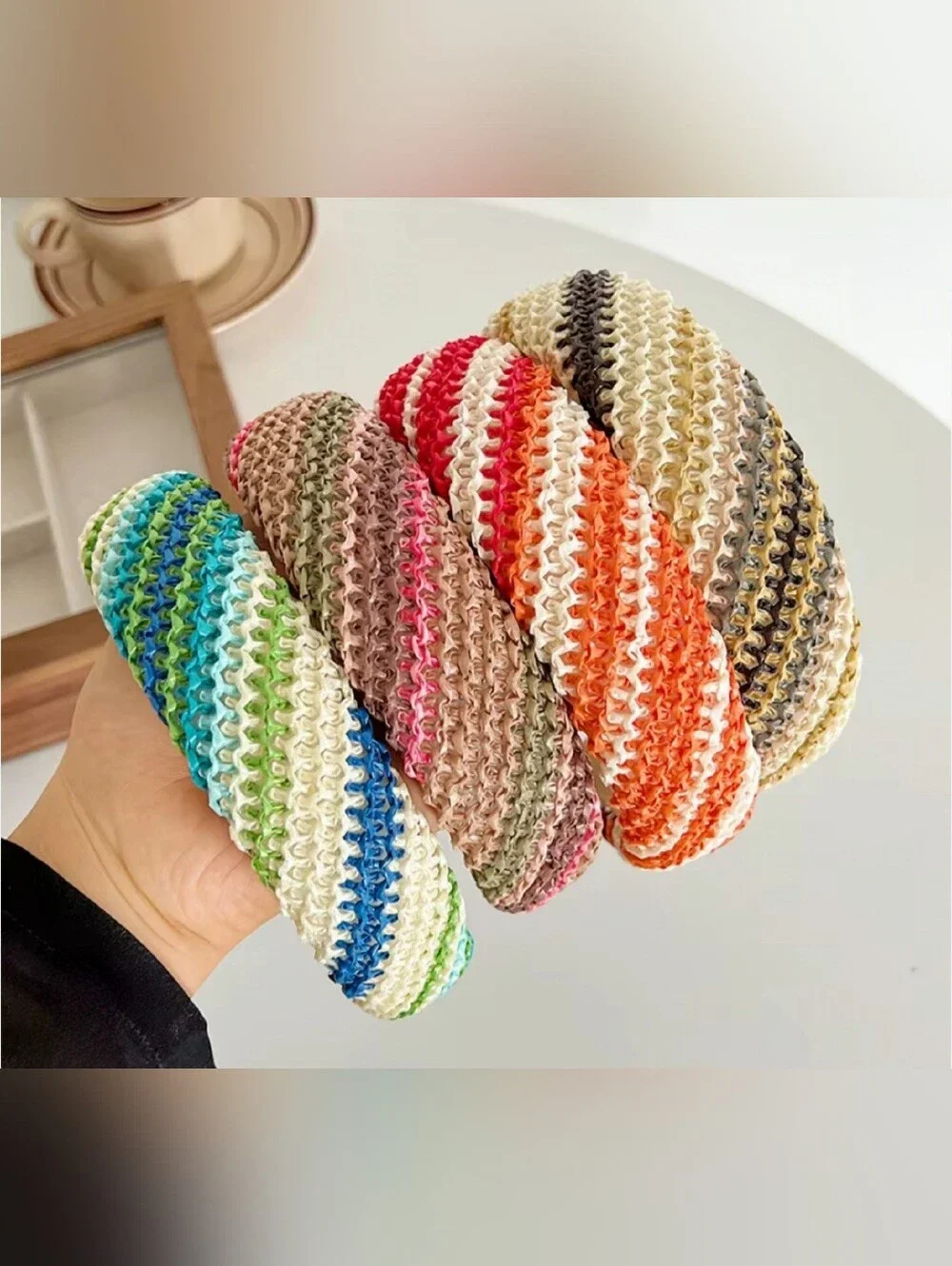 Raffia Woven Neutral Black Tan Cream Multicolor Headband